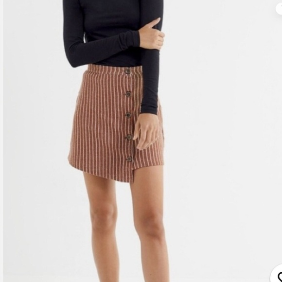 Urban Outfitters Dresses & Skirts - Urban Outfitters Women’s Ellie Rust Striped Button Front Asymmetrical Mini Skirt
